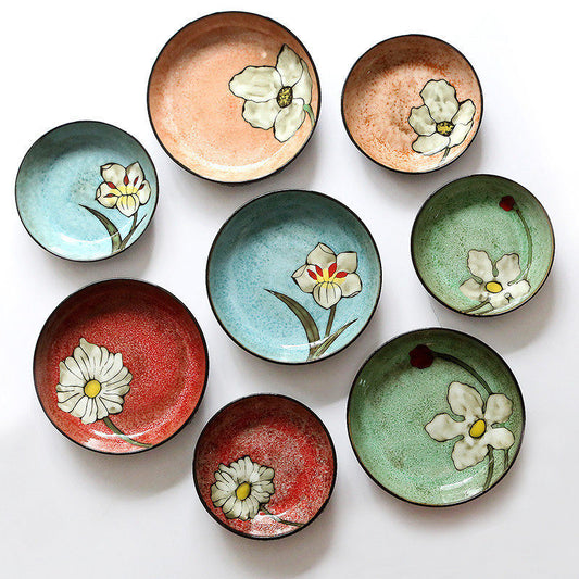Household ceramic deep plate meal plate Japanese and Korean retro sushi plate creative kiln change plate western food plate dessert plate