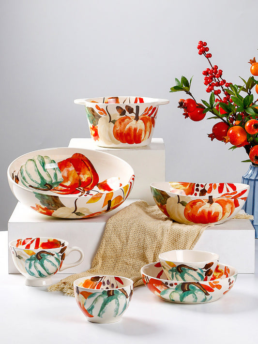 OMK Pastoral Ceramic Tableware Beautiful Rice Bowl Dessert Bowl Combo Creative Home Amphora Soup Bowl Underglaze