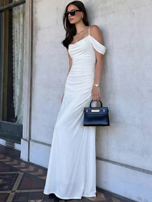 Solid color high-end double-layer milk silk pendant slip dress 2026 summer new bridesmaid gauze dress