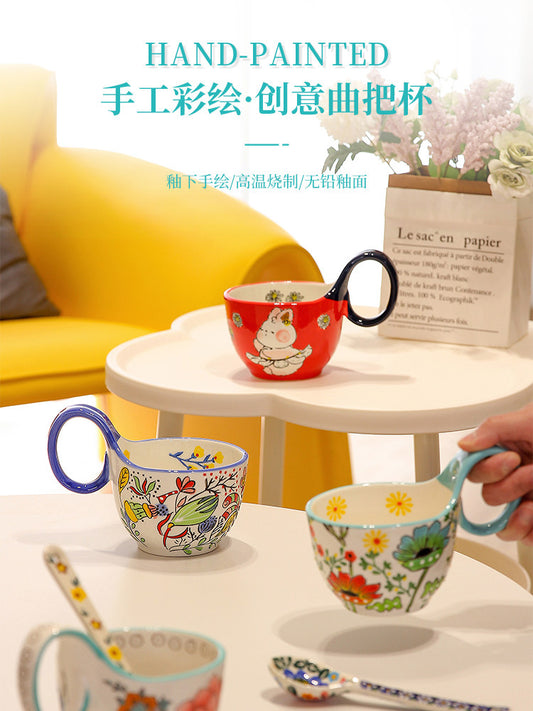 OMK curl cup creative hand-painted water cup high value ceramic mug personality couple breakfast milk cereal mug