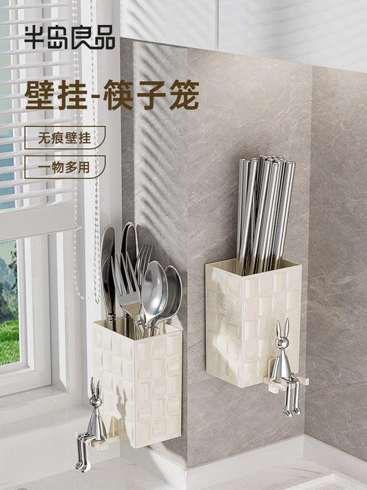 Chopsticks Storage Box Household Drain Crate Chopsticks Barrel Wall Mounted Non-Punch Kitchen Shelf 2024 New Chopstick Cage