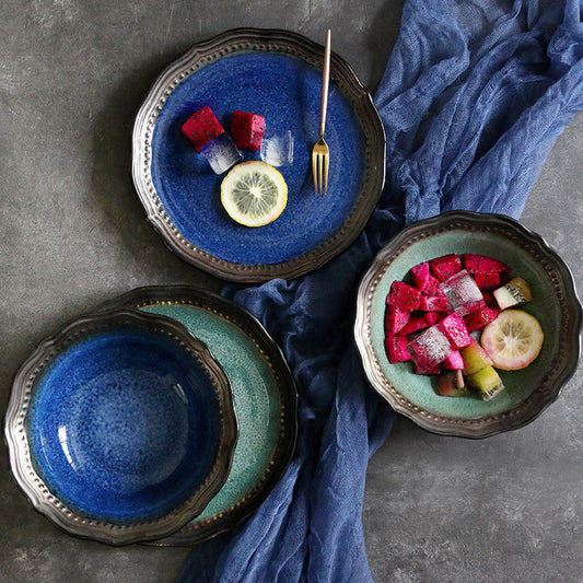 European-style ceramic tableware creative special-shaped western plate steak plate fruit salad bowl ramen bowl home retro plate