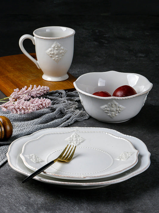European style embossed ceramic plates, creative palace style, western food, steak, dim sum plates, bowls, combinations, high-end restaurant plates