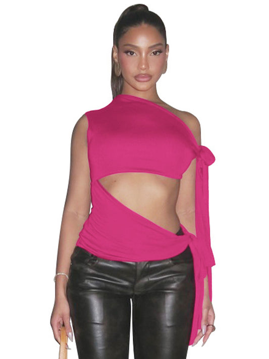 European and American ins fashion design slanted shoulder strap top 2026 summer new hot girl sexy cut-out versatile T-shirt