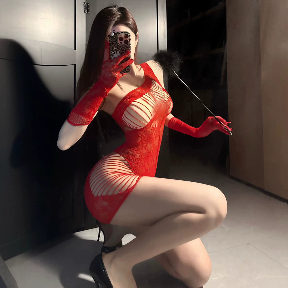 [Coco Witch] Sexy pure desire wind cutout slanted shoulder mesh dress fun seduction dress