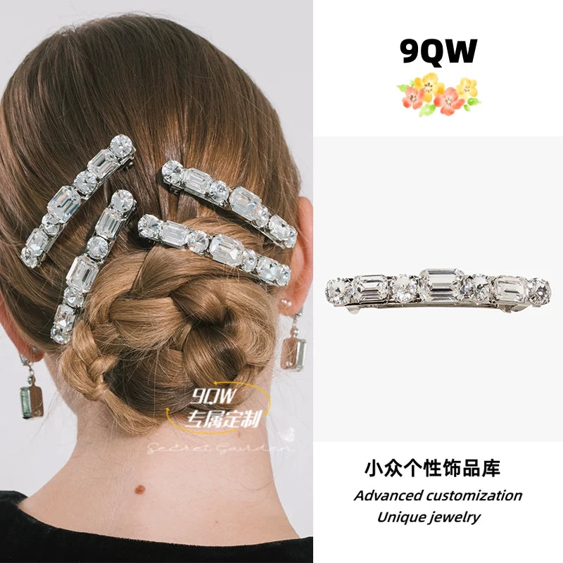 9QW European and American ins bloggers sugar cubes gem elastic chuck clips light luxury high-end hair accessories headwear fashion and versatile women