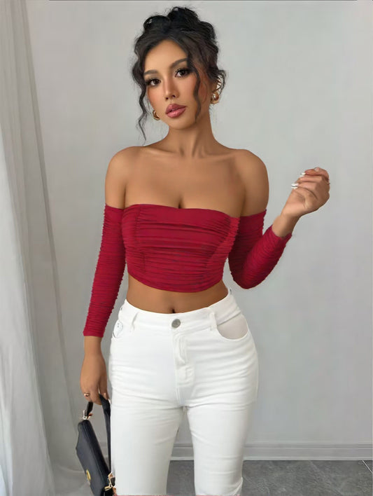 Fried street unique and beautiful top, one-shoulder detachable long-sleeved T-shirt, short American hot girl wears sexy clothes