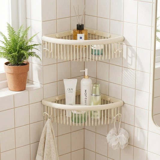 Cream style mesh basket storage rack free punching toilet white corner rack bathroom shower room storage hanger home use