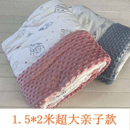 Rocket new life knitted cotton baby quilt pillow set spring, autumn and winter bean velvet kindergarten quilt parent-child