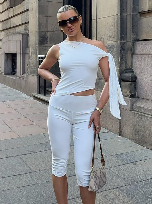 European and American ins solid color slinger streamer top + slim cropped pants two-piece hot girl summer casual yoga set