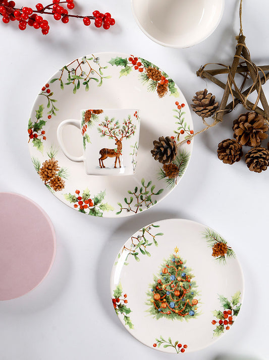 European and American Christmas Dinner Plate Creative Ceramic Steak Pasta Plate Home Underglaze Color Plate Bowl Combination Set