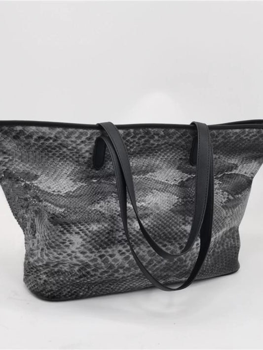 Export foreign trade tail goods soft leather large-capacity tote bag commuter women's handbag, snake print women's shoulder bag, zipper bag