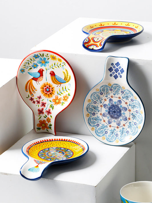 Creative spoon type snack small dish plate household soup spoon holder irregular ceramic pastry plate personalized restaurant tableware