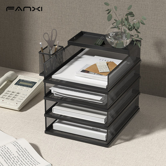 Document shelf, desktop metal bookshelf, multi-layer office, large-capacity data storage box, classification rack, vertical hanging storage frame, wall-mounted document and magazine shelf, office supplies and stationery