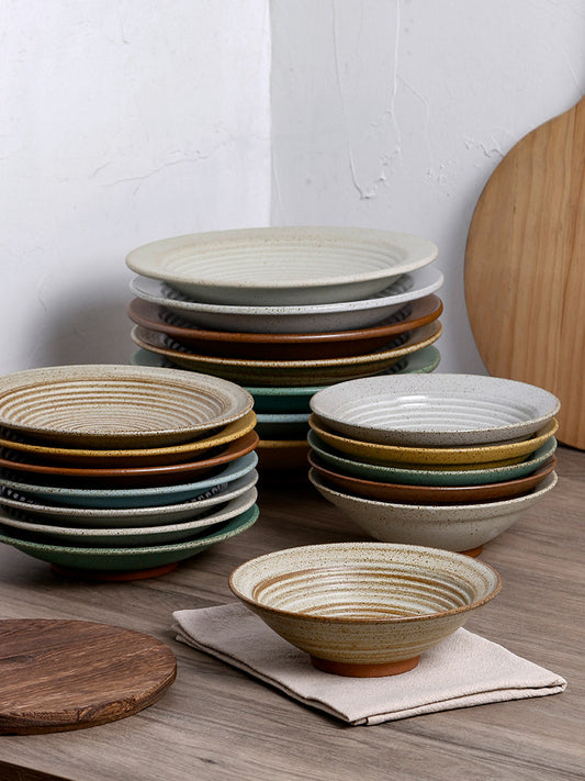OMK Vintage Straw Hat Plate Stoneware Dinner Plate High Value Personality Restaurant Tall Soup Plate Home Deepening Dish Plate