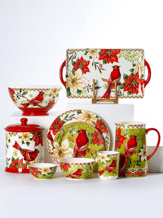 European and American guest American ceramic plate creative red bird dinner plate hand-painted flat plate personalized rectangular tray underglaze color