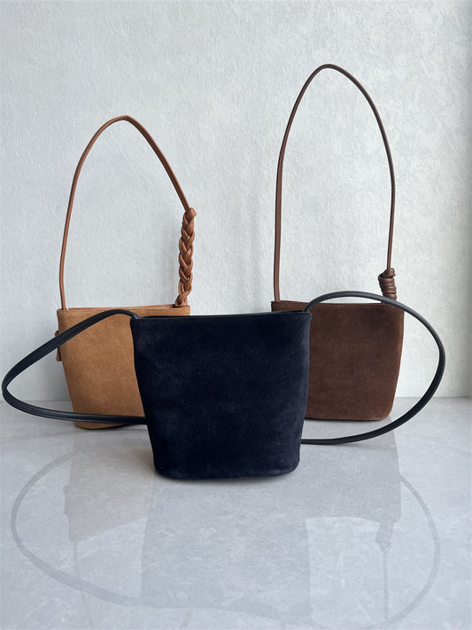 Export South Korea top-layer frosted cowhide bucket bag fashionable and versatile simple casual commuting one-shoulder crossbody women's bag