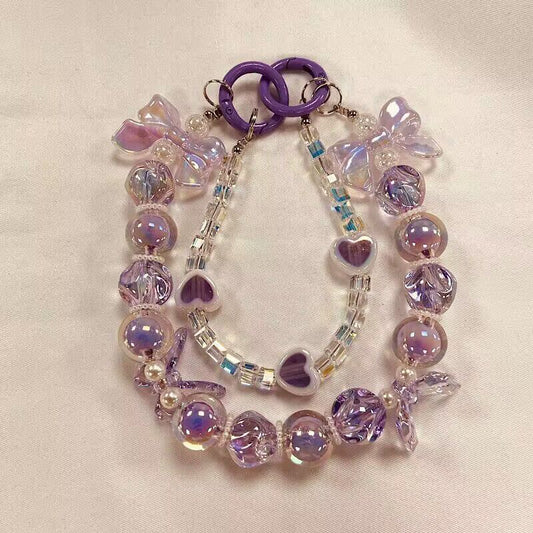 Crystal luminous butterfly beads mobile phone pendant lanyard mobile phone chain Internet celebrity same beaded women's mobile phone chain