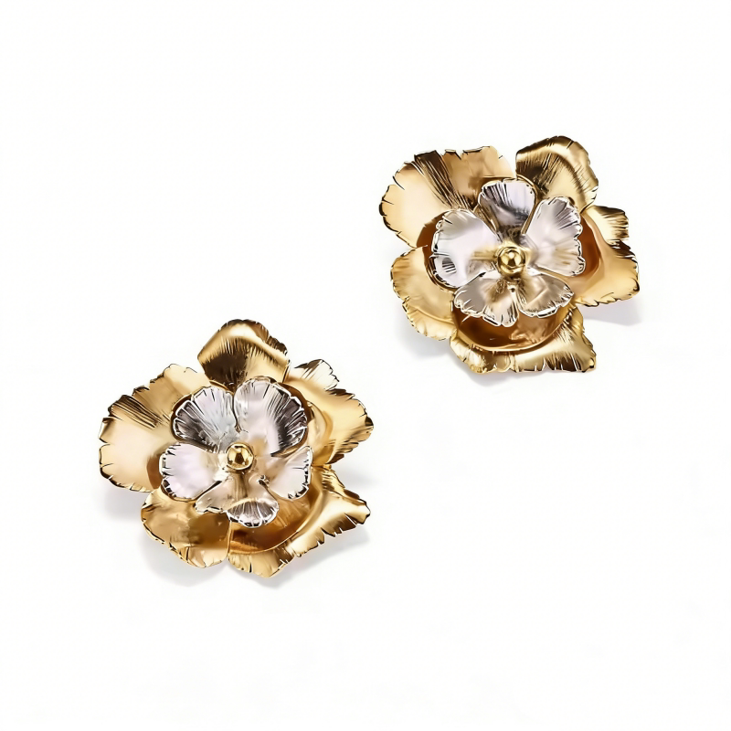 European and American retro two-color three-dimensional flower hair accessories, metal versatility, trendy women's contrasting hairpins, flower temperament hairpins