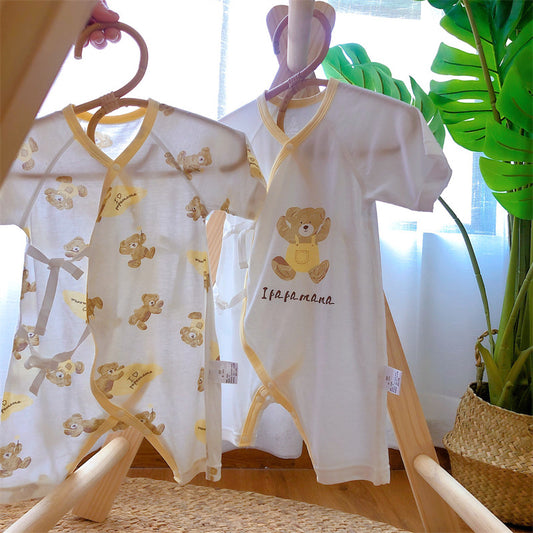 Newborn baby clothes newborn short-sleeved one-piece clothes with cross-collar laces for boys and girls baby ultra-thin monk clothes for summer