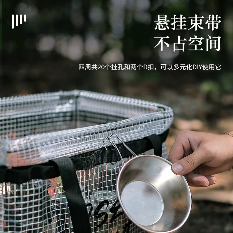 Outdoor storage box, camping clothes organizer, toys, sundries, snacks, tableware, PP transparent foldable storage box