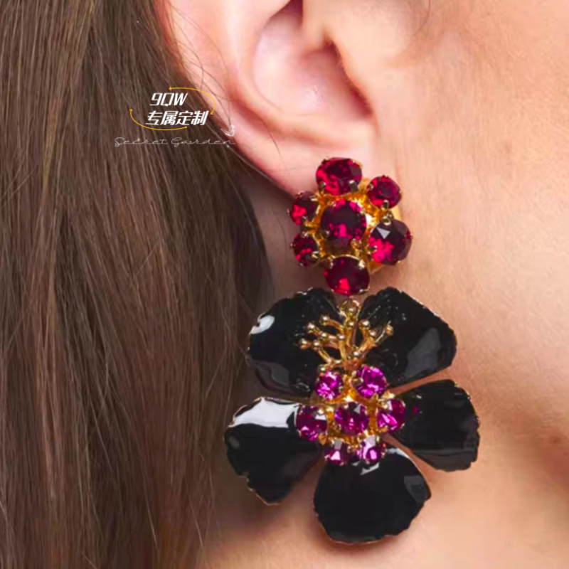 9QW Di Lieba's high-end color-blocking flower earrings 2025 new earrings light luxury design stud earrings