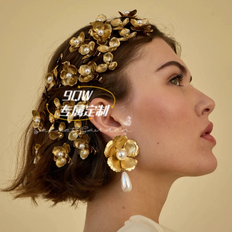 9QW European and American niche design floral temperament earrings women's high-end light luxury resort style stud earrings