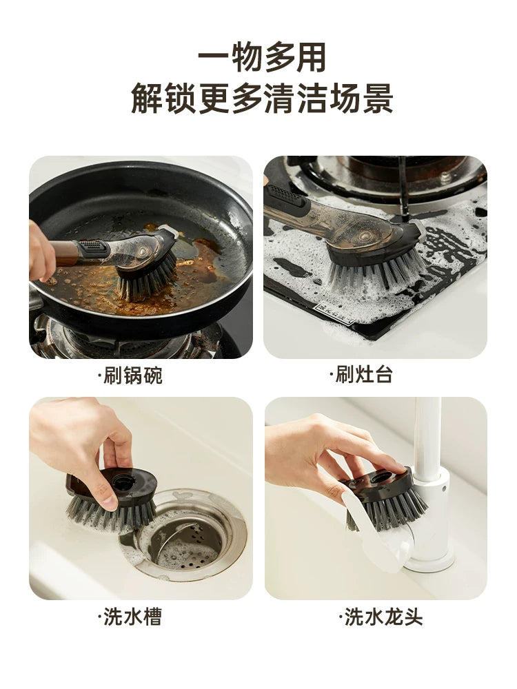 Brushing pot artifact: kitchen special liquid washing pot brush, no oil does not damage the pot, double-ended cleaning brush, long-handled pot brush