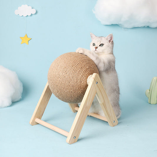 Cat scratch board, cat toys, wooden cat scratch ball, rabbit grinding claw, hemp rope, rope, cat climbing frame, durable cat scratch pillar, pet supplies