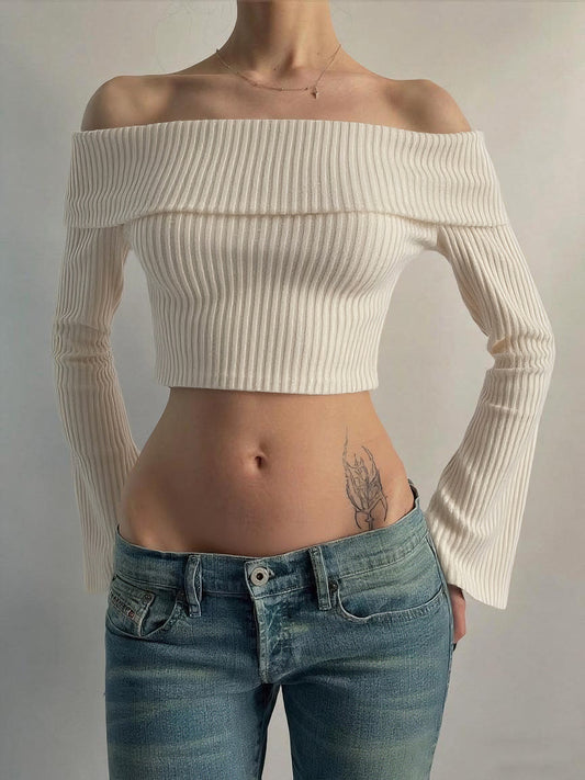 Pure desire style simple one-shoulder long-sleeved top 2026 autumn new hot girl slim slim short crop top navel T-shirt