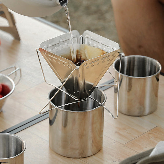 Portable outdoor camping coffee filter holder stainless steel folding funnel with holder filter cup coffee drip funnel rack