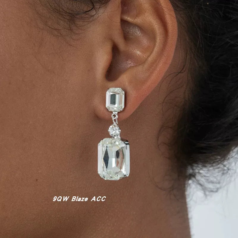 9QW European and American style geometric diamond dangling earrings artificial crystal earrings women light mature temperament design earrings women