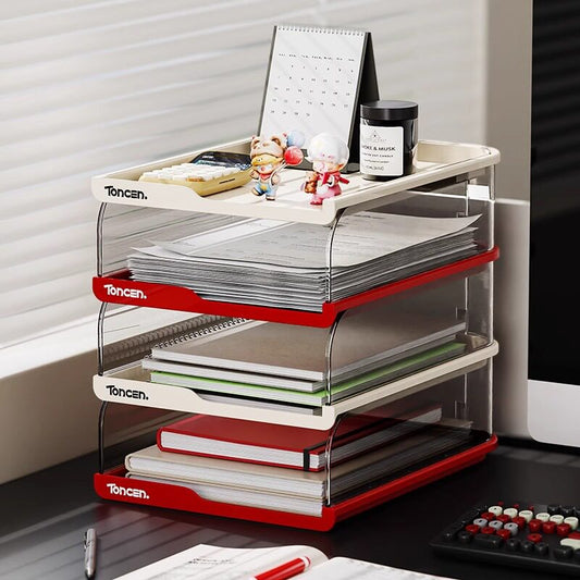 Desk storage shelf, document books, stationery storage shelf, transparent multi-layer organizer, student book A4 paper storage box, office desktop office supplies, office document classification storage rack