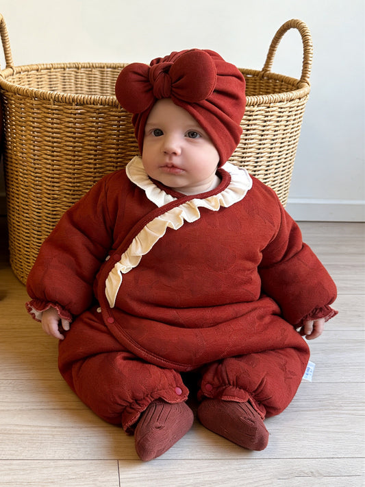 Newborn baby New Year's clothes, autumn and winter baby girl jumpsuits, full moon and 100-day suits, festive thickened New Year's greetings, small padded jackets
