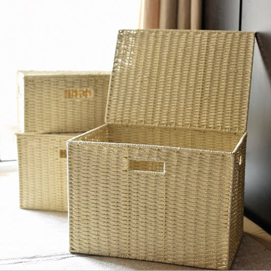Pastoral imitation rattan woven storage basket, utility organizer, drawer straw storage box, household clothing storage box