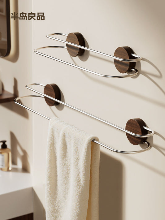 Suction cup towel rack no punching toilet towel bath towel hanging rod storage shelf walnut double bar storage hanger
