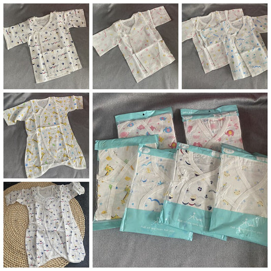 Daily single, newborn baby, pure cotton gauze short-sleeved top, monk suit, lace-up shirt, side shirt, ha clothing, butterfly suit