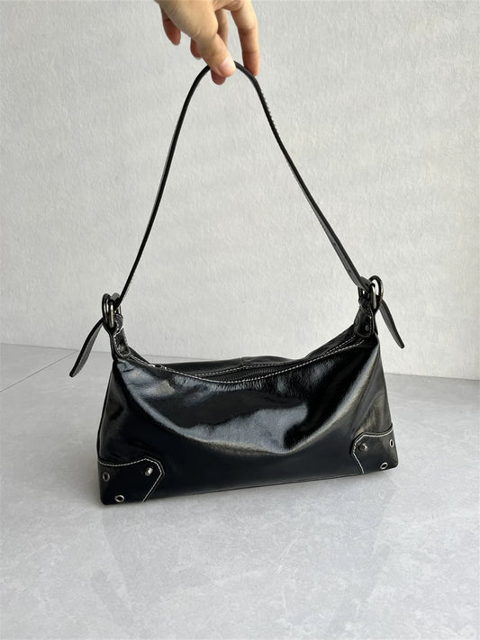 Foreign trade factory tail order high quality top layer oil wax cowhide underarm bag fashionable and versatile high-end one-shoulder women's bag