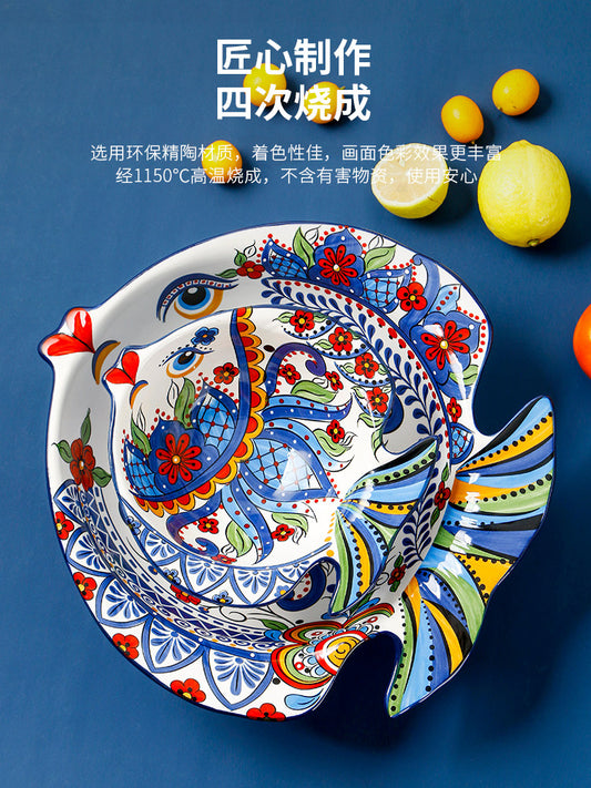 European and American Ke creative fish-shaped fruit salad bowl special-shaped bowl underglaze color large household soup bowl personalized living room fruit bowl