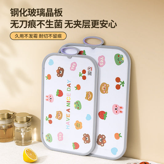 OMK Creative Cartoon Cutting Board Anti-Mildew Antibacterial Household Food Grade Tempered Glass Cutting Board Fruit Charcuterie Cutting Board