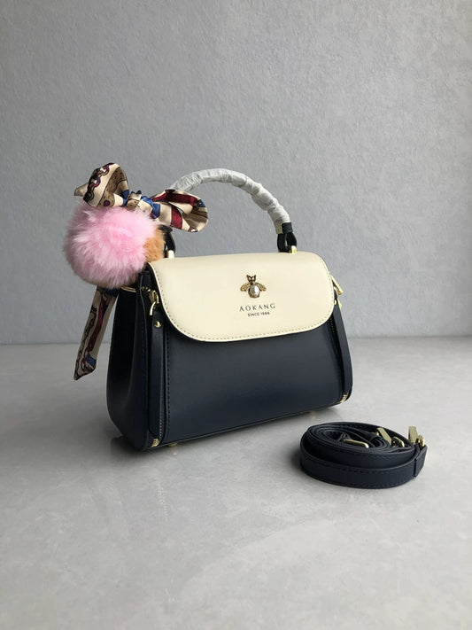 2024 new women's bag hand-held crossbody bag leather cowhide high-end fashion versatile contrast light luxury shoulder bag