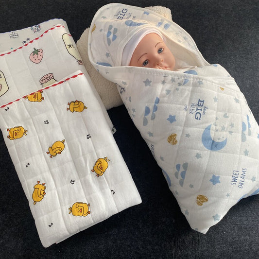 Spring and autumn thin cotton newborn cotton quilt infant sleeping bag baby autumn and winter plush swaddling quilt with hat