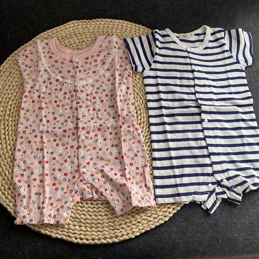 Foreign trade summer baby boy striped hat suit crawling suit foreign style British style floral one-piece clothes baby clothes 70-8