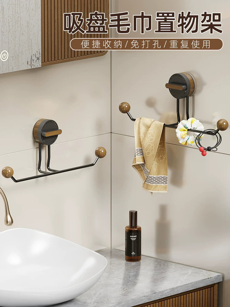 Suction cup type towel rack punching free toilet bathroom single pole storage shelf high-end storage rack hanging rod Y