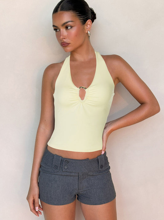 European and American style design, hollow metal buckle, V-neck halterneck, camisole summer new hot girl slim top, trendy