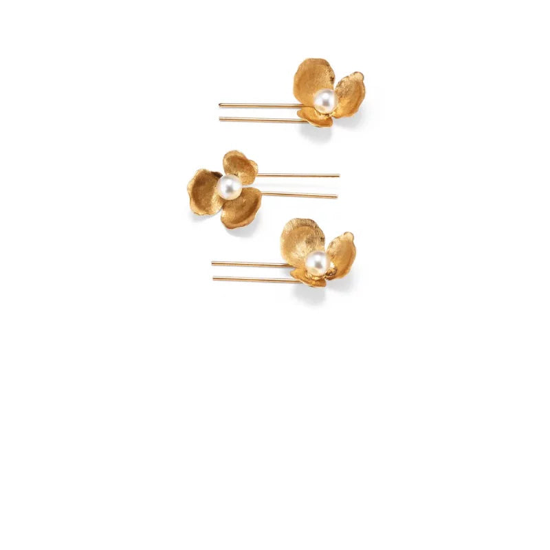 Vintage brushed gold flower pearl hairpin, new Chinese U-shaped hairpin, daily versatile, commuter updo, artifact hair accessories
