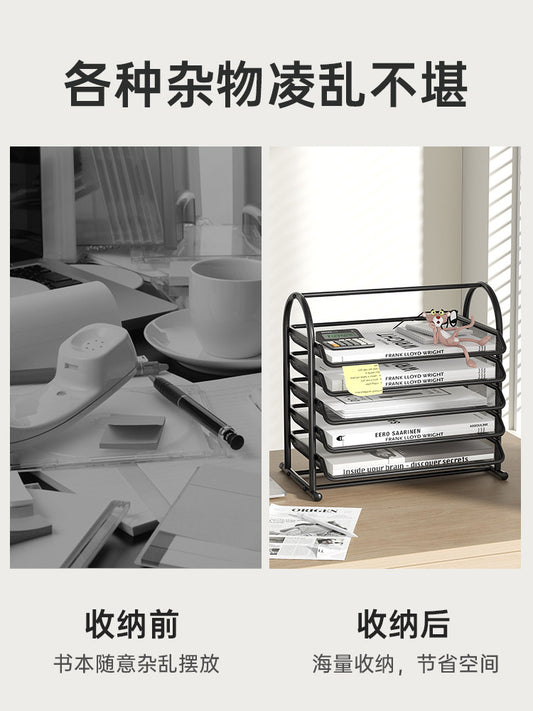 Thickened multi-layer metal mesh file tray drawer file shelf, desk four-layer file frame, multi-layer data organizing shelf, file holder, office folder storage shelf, desktop shelf