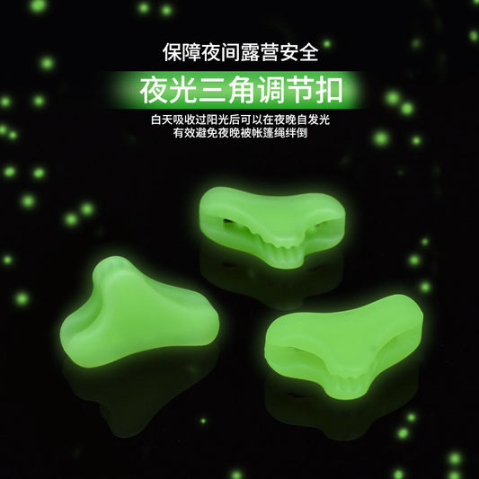 Outdoor luminous rope buckle, fluorescent tent wind rope buckle, reflective warning, anti-slip adjustment buckle, plastic triangular canopy accessories