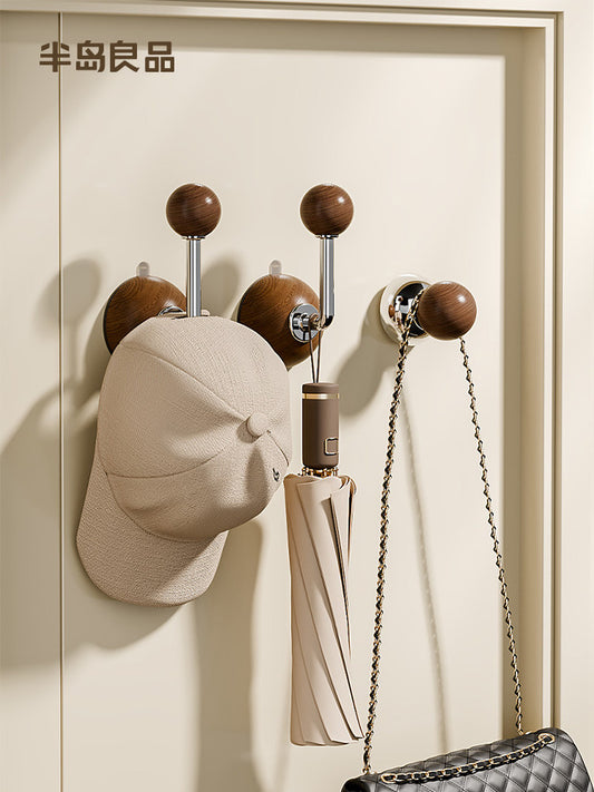Vacuum suction cup hook, no punching, no hole behind the door, hanging clothes hook, strong load-bearing, no trace, no nails, bathroom, walnut grain color sticky hook