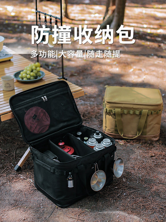Camping equipment storage box, large capacity tableware, kitchenware, stove tools, organizer box, gas tank, outdoor anti-collision storage bag